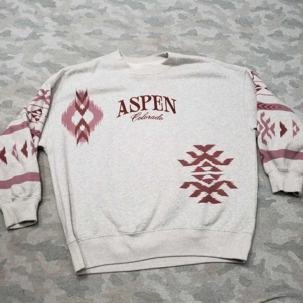 Abercrombie & Fitch Aspen Sweatshirt Mens Medium Gray Embroidered Pullover
